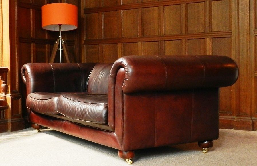 F50 1017 Victorian Antique Style Hand Dyed Brown Leather Chesterfield 4 Seater Club Sofa