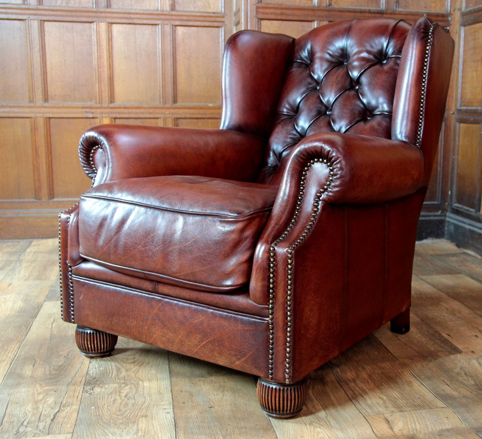 F50 1068 TETRAD OSKAR DFS CIGAR BROWN LEATHER CHESTERFIELD WINGBACK