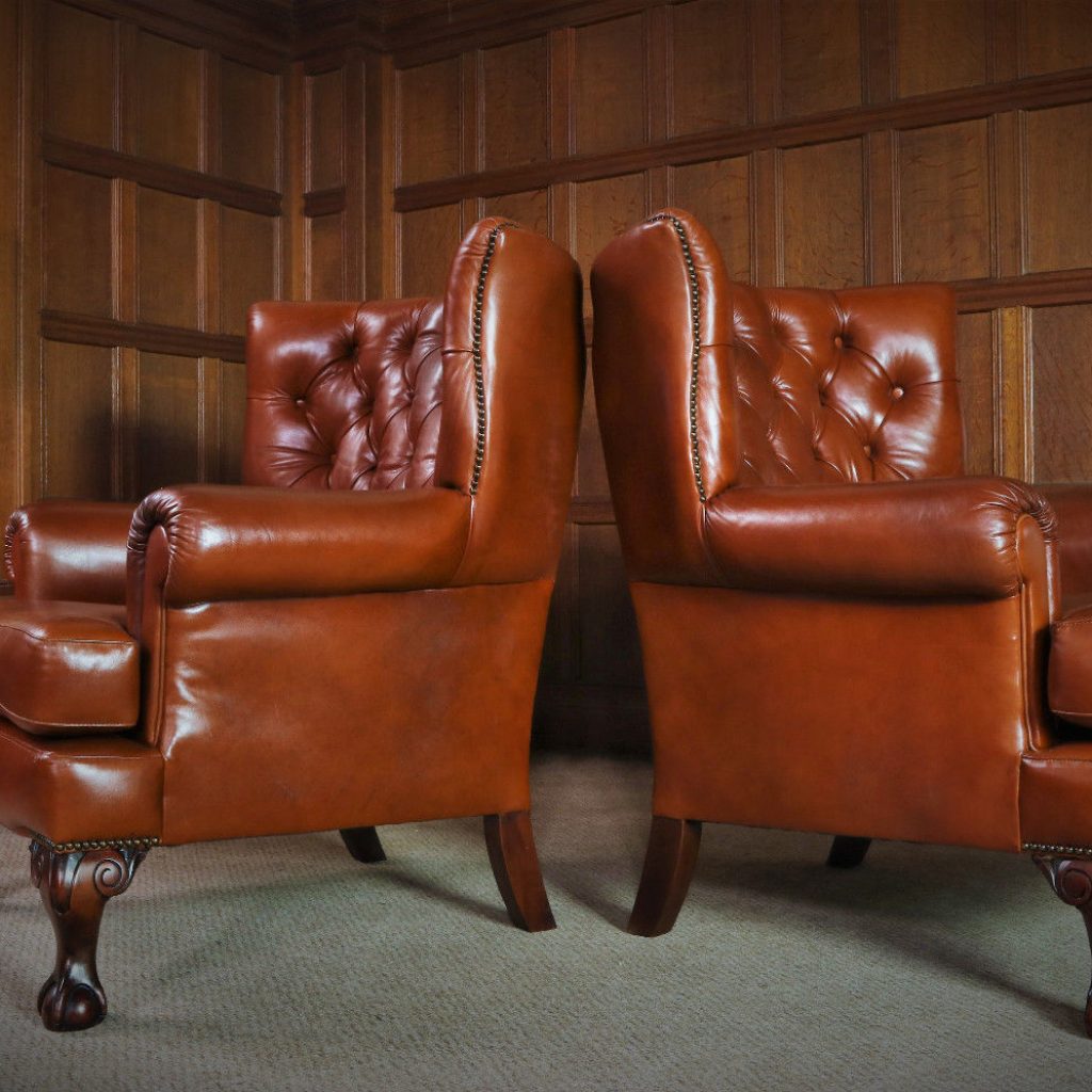 F501125 PAIR of TETRAD BLAKE JOHN LEWIS ANTIQUE TAN BROWN LEATHER CLUB