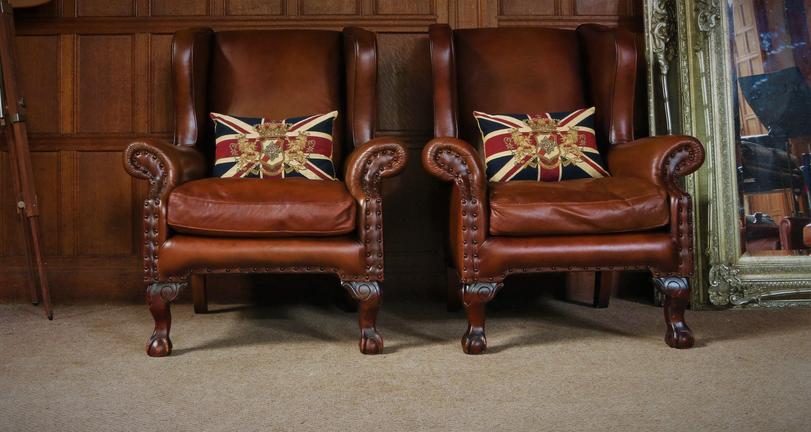 F501124 PAIR of TETRAD COMPTON JOHN LEWIS ANTIQUE TAN BROWN LEATHER