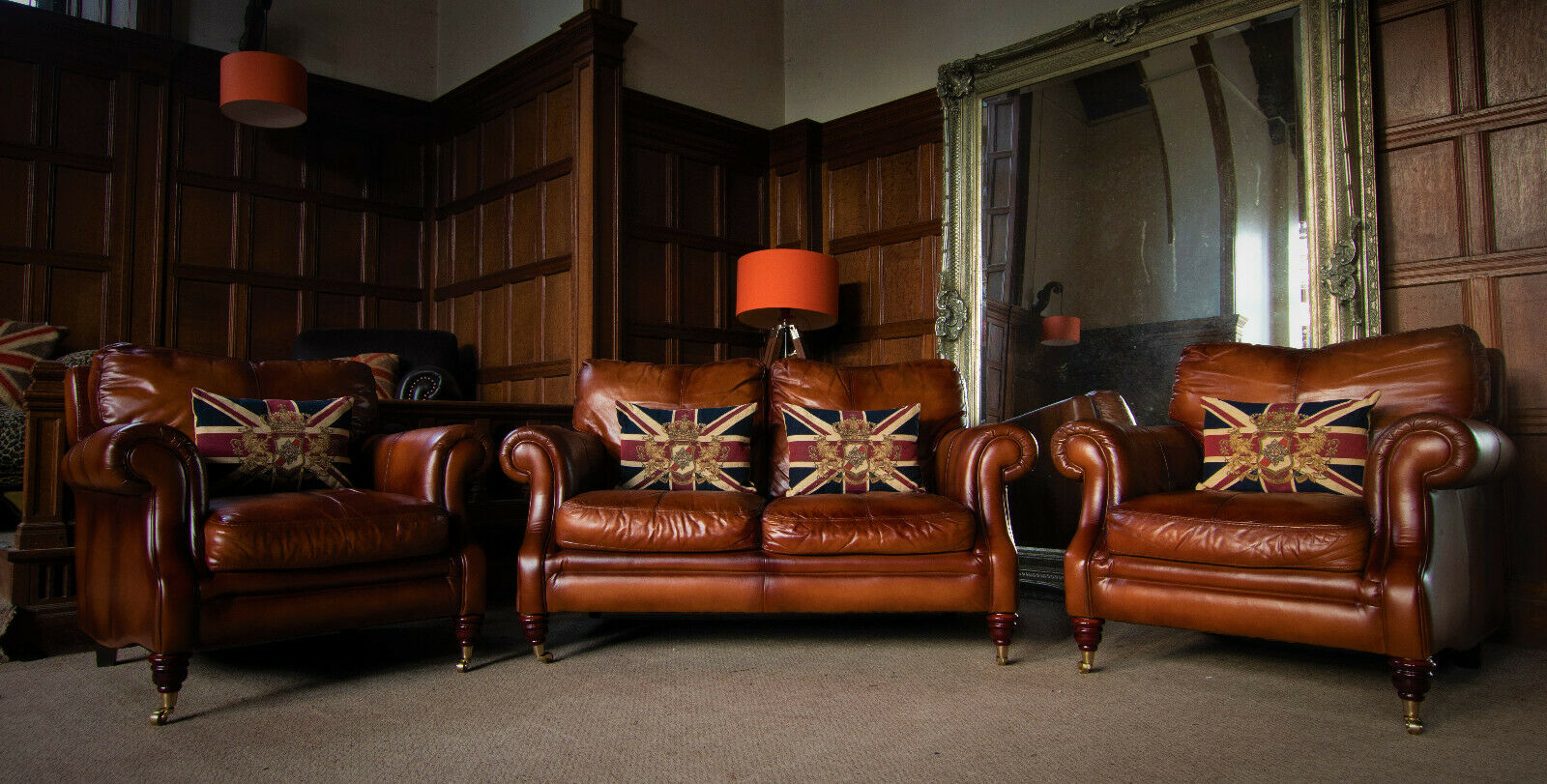 F501322 VICTORIAN STYLE ANTIQUE TAN BROWN LEATHER SUITE 2 SEAT SOFA